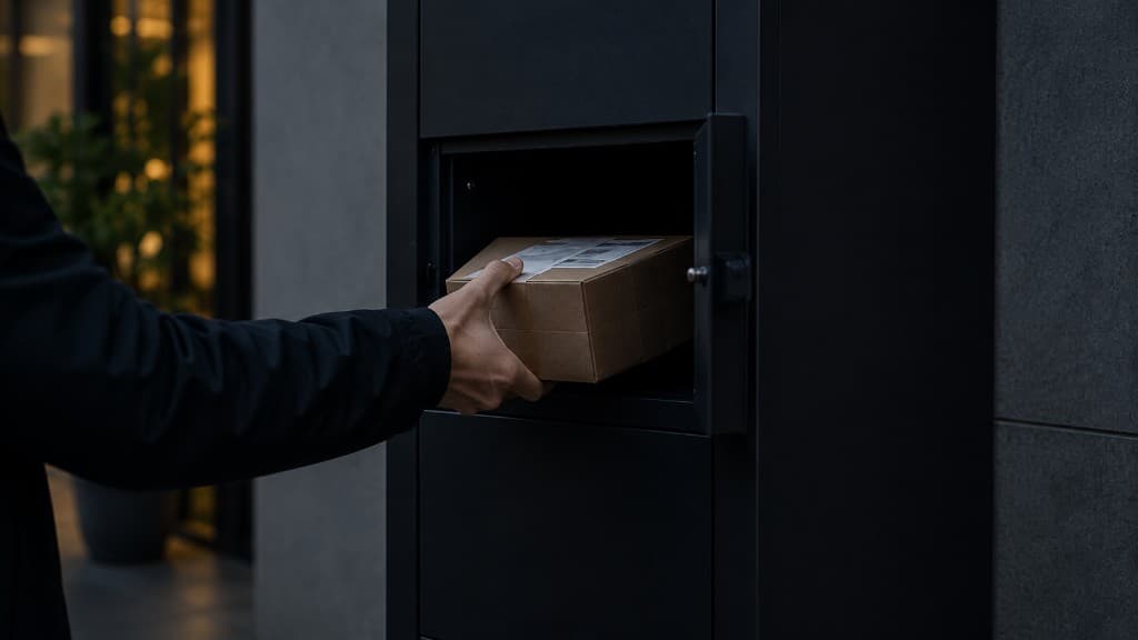Hand placing a parcel into a Time Locker compartment