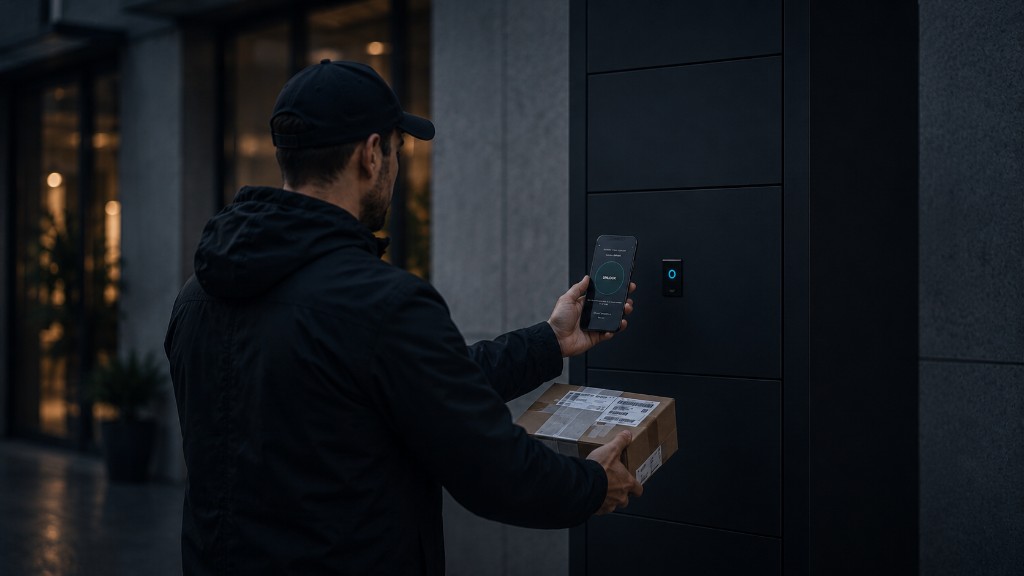 Kurir skenira naljepnicu paketa uz Time Locker i mobilnu aplikaciju