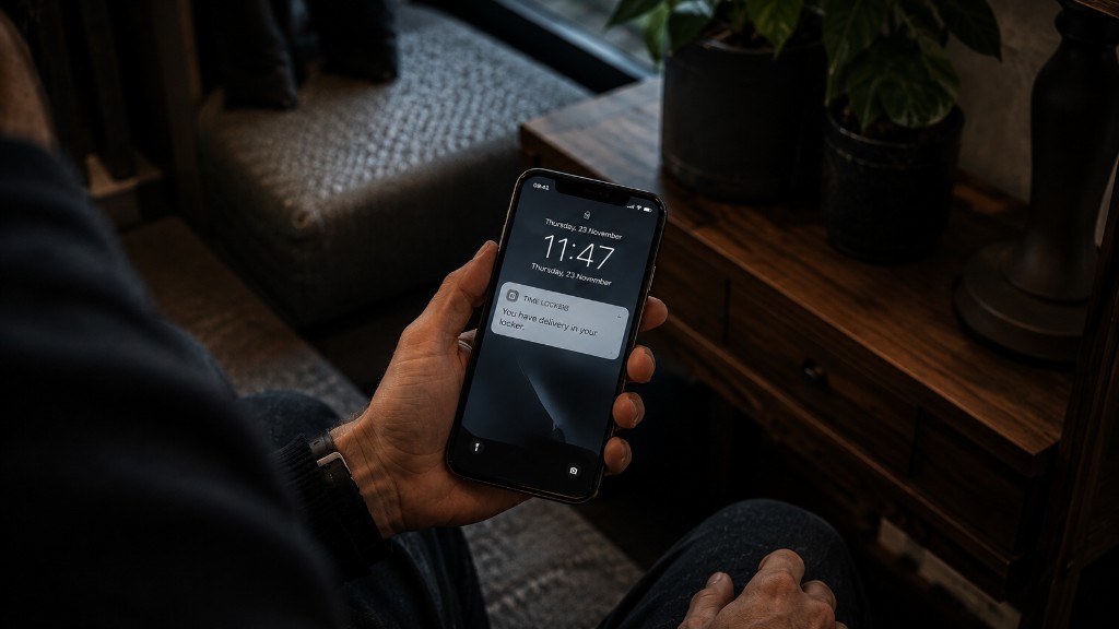 Phone showing a Time Locker delivery notification