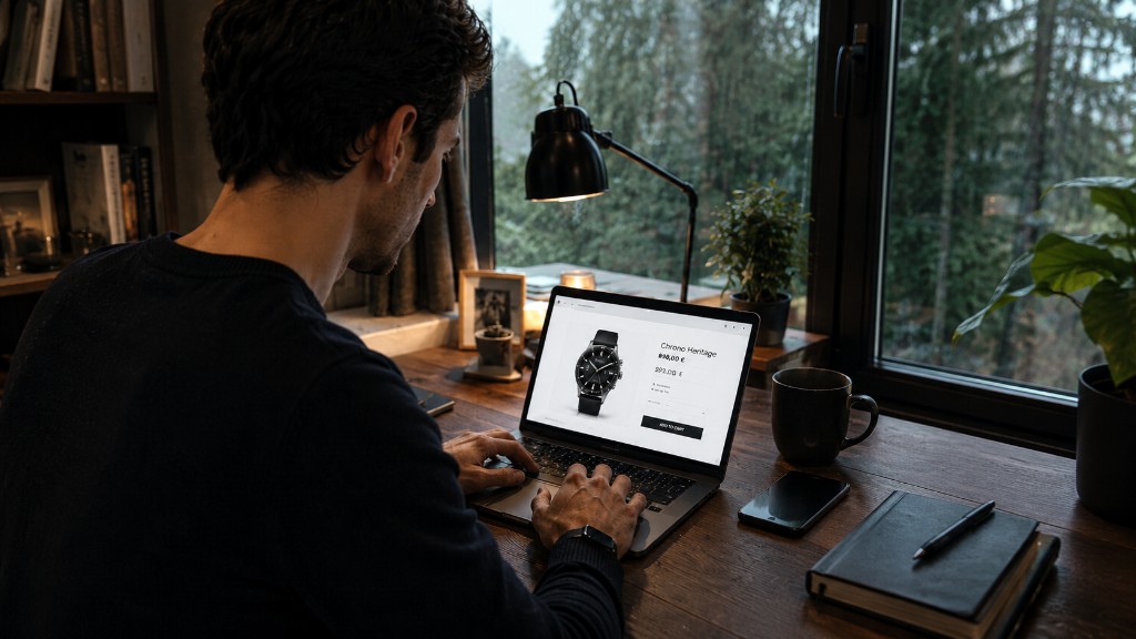 Shopping online on a laptop at a desk