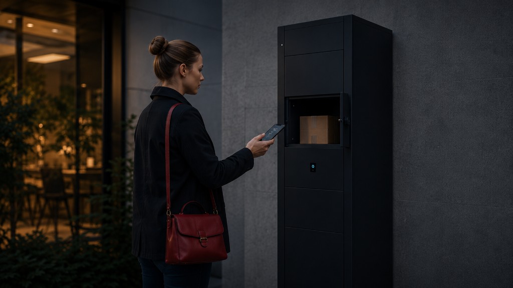 Resident approaching a Time Locker with smartphone