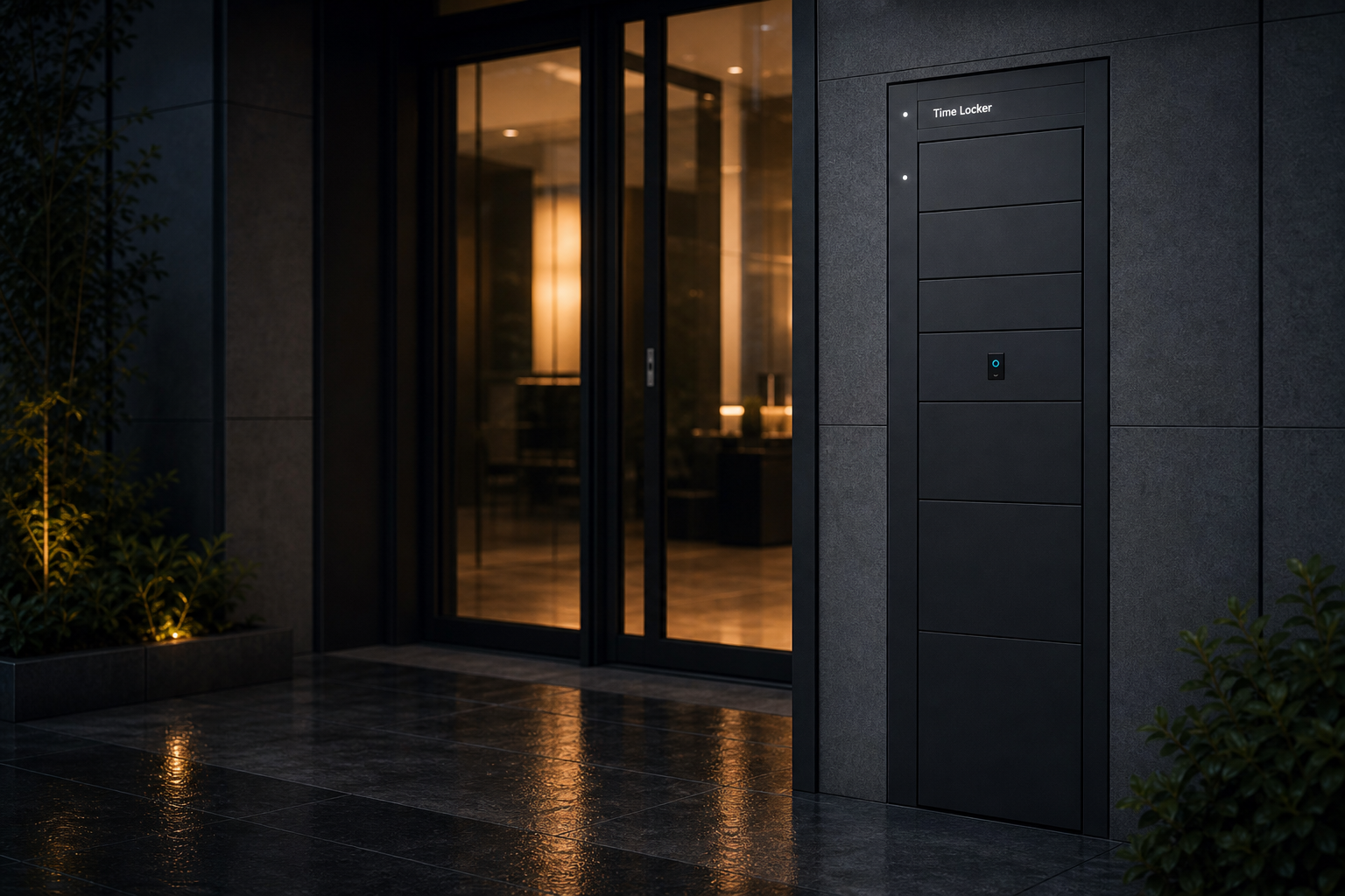 Time Locker smart terminal at a modern residential entrance