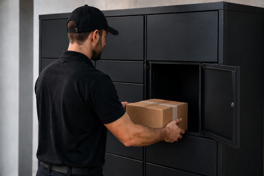 Courier completing a successful delivery into a Time Locker terminal